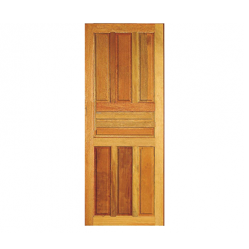 Porta de madeira maciça com almofadas para fachada residencial
